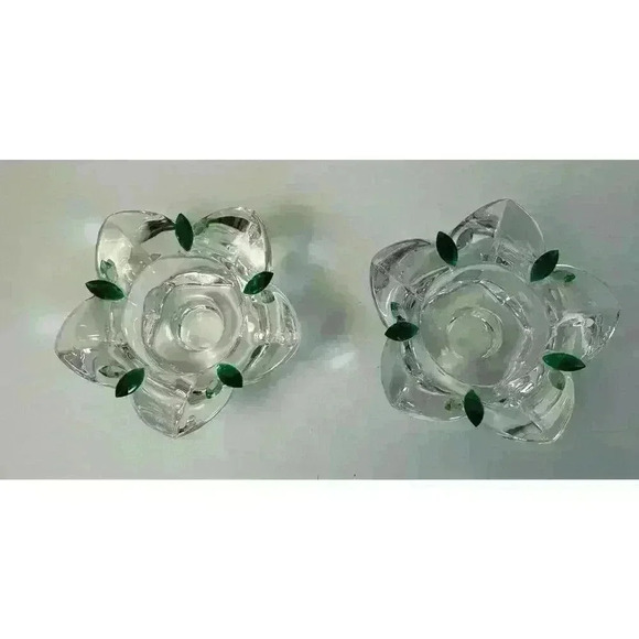 Pair of Bohemia Crystal Candle Holders 2 Made In Czech Republic-24%Pbo Emerald - Picture 5 of 10